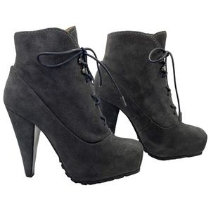 Proenza Schouler Dark Grey Suede Lace up Heeled Bootie Size 36.5